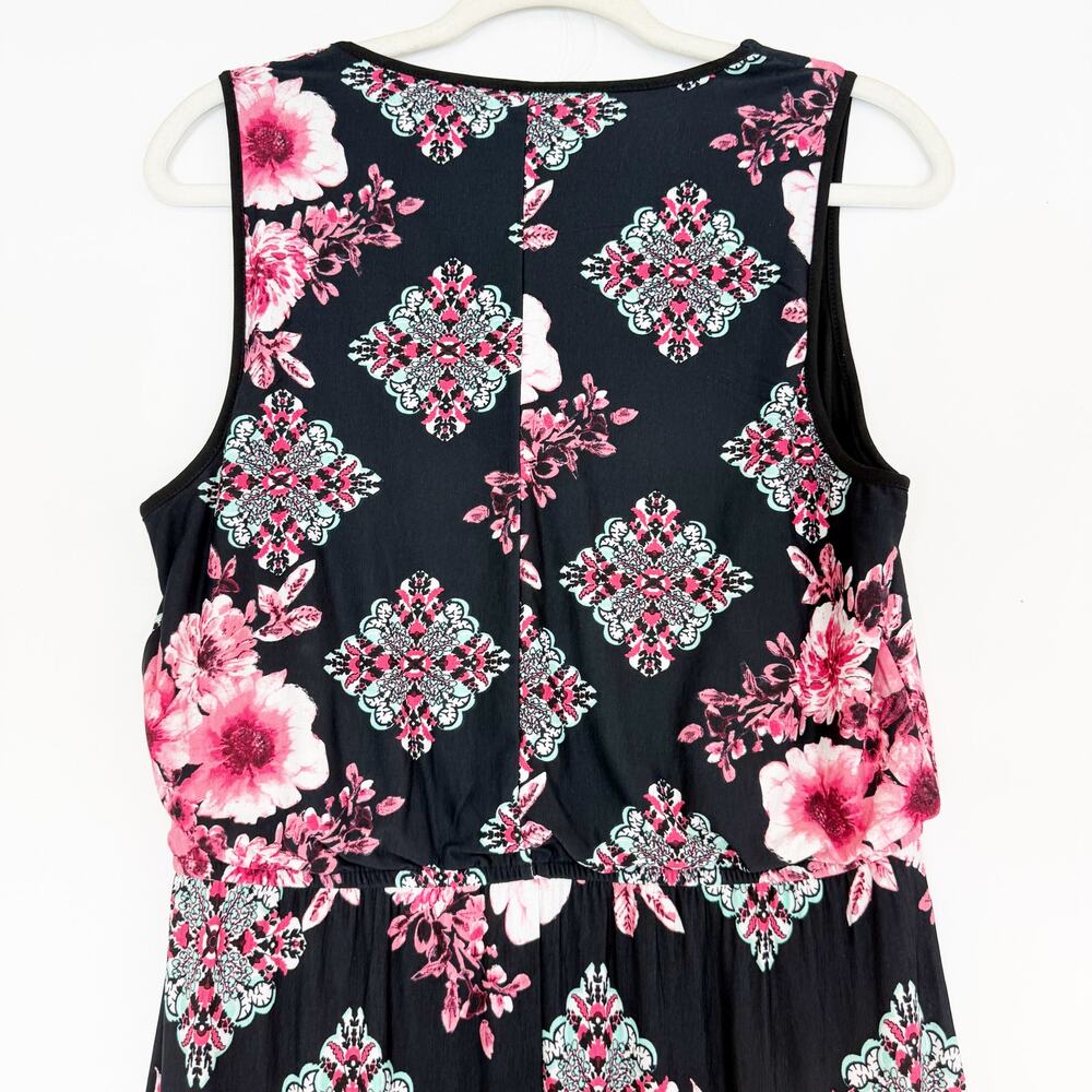Three Pink Hearts Sleeveless Black & Pink Floral Blouson Maxi Dress Women's XL - Picture 5 of 13